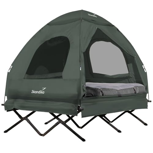 Skandika Zeltliege Haug für 2 Personen | Zelt Bett, erhöhtes Campingbett, aufblasbare Luftmatratze, wasserdicht, Outdoor Feldbett, bis 160 kg | 4in1 Angelzelt, Karpfenliege, Feldbettzelt (Grün)