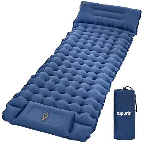 ROPODA Isomatte Outdoor, Selbstaufblasende Isomatte Camping mit Fußpresse Pumpe, Ultraleicht Isomatte Aufblasbar mit Kissen, Wasserdicht Camping Matte für Outdoor, Camping, Wandern (Blau)