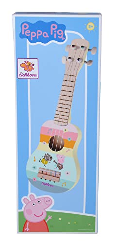 Eichhorn - Peppa Pig Holz Ukulele 43cm lang, fördert die auditive Wahrnehmung, 4 Nylonsaiten, stimmbar, aus Kiefernholz, Birkensperrholz, ab 3 Jahren