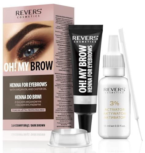 REVERS COSMETICS Augenbrauenfarbe 3.0 Dunkelbraun, Professionelle Langzeitformel mit Arganöl und Rizinusöl, Natürliches Ergebnis, 15+ Anwendungen