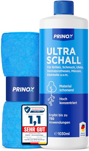 PRINOX® Ultraschallreiniger Konzentrat 1030ml - Extrem ergiebig - Für Brille, Schmuck, Gebiss & Kleinteile - Für Ultraschallgeräte, Ultraschallbad