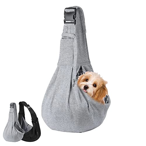 Pet Sling Carrier, Hand Free Pet Carrier, Hundetuch mit verstellbarem Schultergurt für kleine, mittelgroße Katzen und Hunde (Grau)