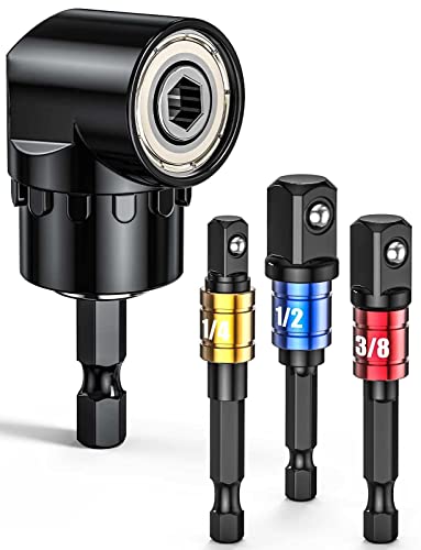 Winkelbohraufsatz, Mellbree Akkuschrauber Winkelaufsatz 105° Vorsatz Adapter, 1/4' 3/8' 1/2' Sechskant Stecknussadapter Schraubenschlüssel Nuss Set für Handschraubendreher, Elektroschrauber usw.