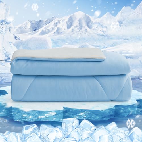 HOMFINE Kühldecke Doppelseitig Kühlende Decke - Leichte Kühldecke für Menschen Q-Max  0,4 Sommerdecke Kühlend Selbstkühlende Decke Sommer Decke Cooling Blanket für Bett, Blau, 150 x 230 cm