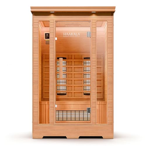 di volio Infrarotsauna Loimaa II, Infrarotkabine für 2 Personen aus Holz, Vollspektrumstrahler, LED-Farblichttherapie & Ionisator, 190x120x105 cm, (2-Personen)
