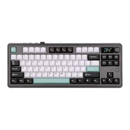 MechLands Ajazz AK870 87 Tasten Gasket Wireless Gaming Keyboard mit Bildschirm & Knopf, BT5.0/2.4GHz/USB-C Mechanische Tastatur, mit 5-Layer Padding, Flex-Cut PCB, NKRO (Schwarz, Maillard-Schalter)