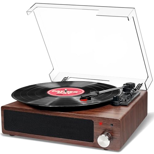 Plattenspieler, FYDEE Vinyl Plattenspieler Bluetooth Schallplattenspieler Vintage Turntable mit Eingebauter Stereo-Lautsprecher und 3-Gang 33/45/78 U/min,RCA Ausgang, AUX-Eingang - Nussbaum