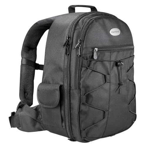 Mantona Azurit Fotorucksack schwarz für DSLM oder DSLR Kamera, bis zu 5 Objektive und Zubehör, Kamerarucksack mit Stativbefestigung und Standfüßen, Kameratasche mit Tragegriff und Schultergurt