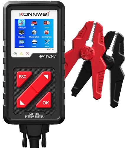 KONNWEI KW710 6V 12V 24V Autobatterie Tester, Lasttester 100-2000 CCA KFZ Lichtmaschinentester für Batterietest, Batteriediagnose für Auto, LKW, Motorräder und Boote, professionelle Reparaturwerkzeuge