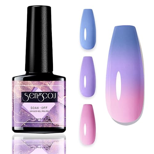 Temperatur Farbwechsel UV Gel Nagellack Rosa Lila Blau – 7.3ml Thermo Gel Nagellack, Sunlight Sensitive Nagellack UV LED Soak Off, Langhaltender Glanz, für Gelnägel Mehrfarbig Nail Art (Pastellblau)