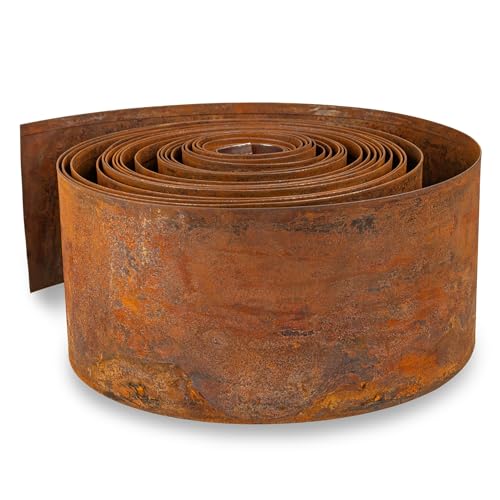 UNIGARDIA Rasenkante aus Cortenstahl 5 m - Beeteinfassung aus Metall 14 cm hoch - Einfache Montage - Beetumrandung mit Rost, 1 Paar Montagehandschuhe inklusive