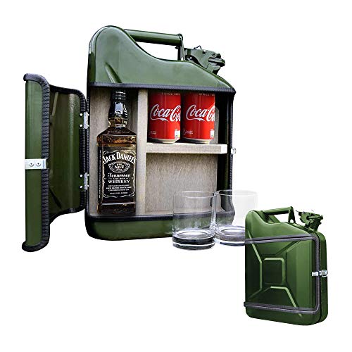MikaMax 10L Kanister Bar Männer, Abschließbare Minibar, Weinlagerung mit Flaschenhalter, Enthält 2 Gläser, Grün