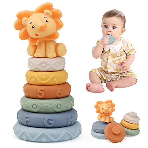 LEADSTAR Baby Stapelturm, Montessori Babyspielzeug ab 1 Jahr, Motorikspielzeug Sensorik Spielzeug Bausteine Nistkreis Baukreis Beißring Geschenke für Baby Spielzeug 0 3 6 9 12 Monate Jungen Mädchen