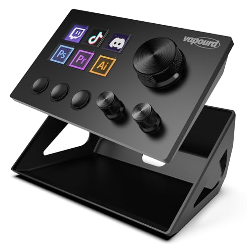 vapourd Stream Control Deck, 6 Anpassbaren LCD Tasten, 3 Drehreglern Knöpfe, Lautstärke und Helligkeit anpassen, Studio Controller für Streaming, kompatibel mit Mac/PC
