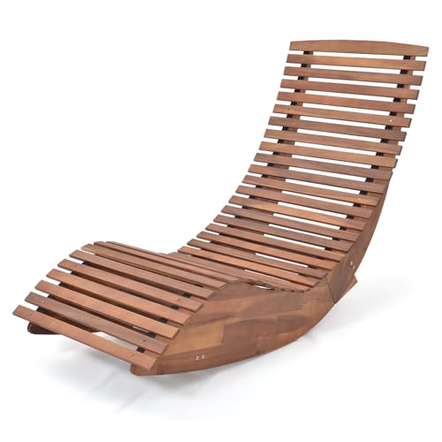 KOMFOTTEU Sonnenliege aus Akazienholz, Gartenliege Wetterfest, Holzliege ergonomisch, Terrassenliege Liegestuhl bis 160 kg belastbar, für Garten, Hof, Strand (1 Stück)