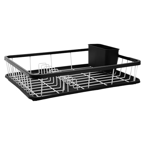 KARL HAUSMANN Abtropfgestell Geschirr - 42x31x12cm - Edelstahl-Geschirrabtropfgestell mit Abtropfgitter - Abtropfständer - Dish Drying - Geschirrständer - Geschirrablage für Spüle - Schwarz-Weiss