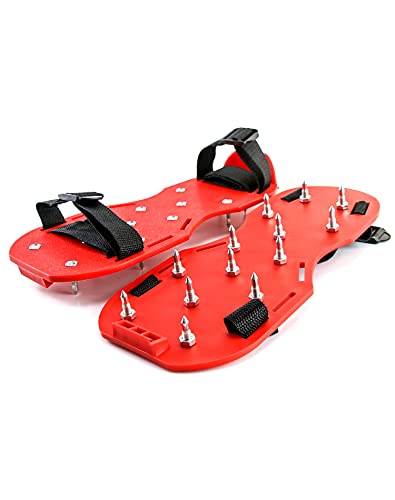 QWORK® 1 Paar Nagelschuhe Profi, Nagelsohle Estrichschuhe mit 25mm Spikes, Perfekt für Epoxidböden, Überzüge, Abdeckung, Rote Farbe,(1 Paar)