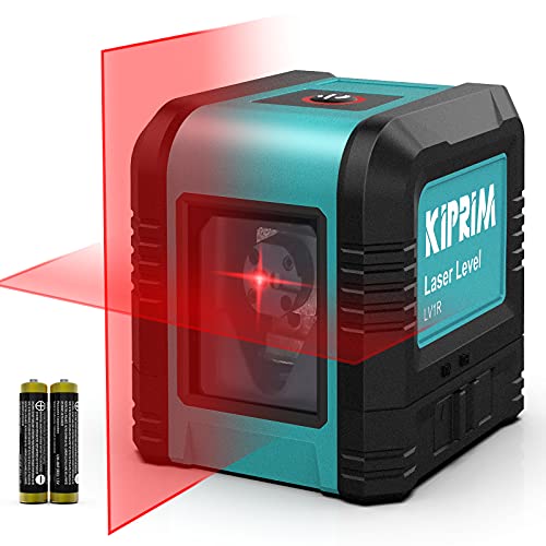 Kreuzlinienlaser, Kiprim LV1R Selbstnivellierend Linienlaser 15M ± 0,2 mm/m, 360° Umschaltbar Vertikale/Horizontale Roter Laser IP54 Staub & Wasserschutz inkl. 2*AA Batterien & Schutztasche