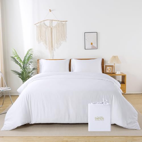 bienDo Bambus Bettwäsche 135x200, Weiß, Satin Bettbezug und Kissenbezug Set, Luxus Seiden Duvet Cover für Sommer und Winter, Kühlend, Weich Bettwaren– Besser als Ägyptische Baumwolle