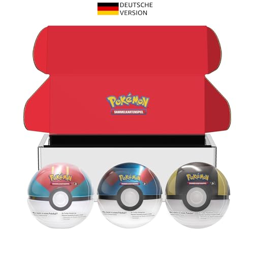 Pokémon-Sammelkartenspiel: Tin-Box-Bundle Pokéball – Köderball, Superball & Hyperball (9 Boosterpacks des Pokémon-Sammelkartenspiels, 7 Stickerbögen)
