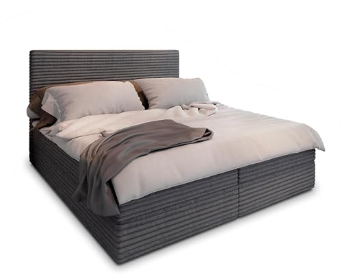 Masseno Boxspringbett PISA 180x200 cm Komplett-Set mit Matratze und Topper, Polsterbett mit Zwei Bettkästen -Grau, TILIA 85