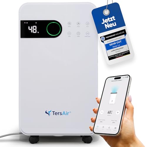 Premium Luftentfeuchter 12L/24h, Luftreiniger Ionisator, Wäschetrockner 3 in 1. Entfeuchter Luftentfeuchter Elektrisch, Luftentfeuchter Keller, Entfeuchter Wohnung - TersAir O₂