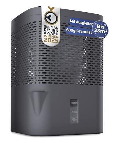 BonAura® AirOne Luftentfeuchter ohne Strom bis 23m² I 360° Belüftung I Raumentfeuchter mit Ausgießer & 680g Luftentfeuchter Granulat I Schimmel- und Geruchsschutz I Raum Entfeuchter Wohnung