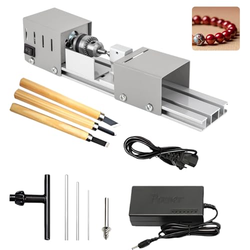 Mini Drehmaschine 125W Drehbank 2000-8000U/min, Metall Kleine Drehbank mit 7 Gang Einstellung, Klemmbereich von 0.02-0.24 Zoll, Drehmaschine Metall für Dreh, Einstech, Schleif und Schneidarbeiten