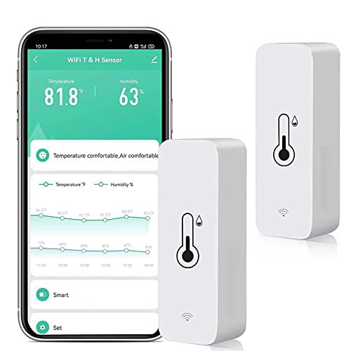 WiFi Hygrometer Thermometer Sensor: Smart Temperatur Luftfeuchtigkeit Monitor, mit Fernüberwachung und TUYA APP Benachrichtigungsalarm, kein Hub erforderlich, funktioniert mit Alexa (2-Pack)
