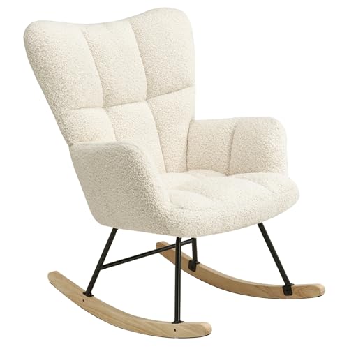 HaiYiZuhause Schaukelstuhl, Moderner Sessel mit hoher Rückenlehne, Weicher Relaxstuhl & Stillsessel für Wohnzimmer, Schlafzimmer, Babyzimmer & Leseraum, Schaukelstuhl für Innen (Beige)