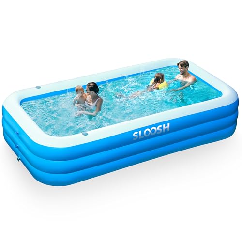 Sloosh Aufblasbarer Swimmingpool mit Sitzen, 304,8 x 182,8 x 55,8 cm, verdickter Aufstellpool für Familien, Planschbecken für Sommer-Wasserpartys im Garten, auf der Terrasse oder dem Rasen, Blau