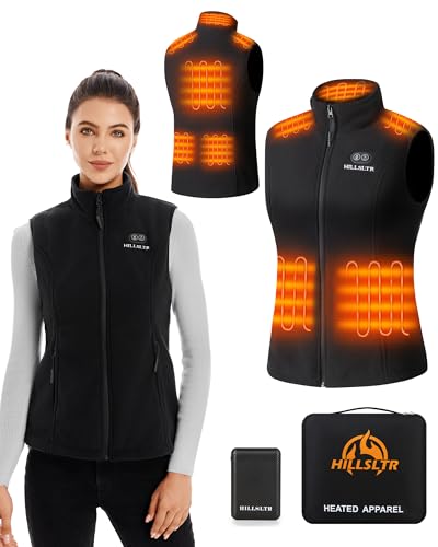 HILLSLTR Beheizbare Weste, Fleece Heizweste Damen mit Powerbank 7.4V 12000mAh, Heizweste mit 8 Heizzonen, Beheizte Weste mit 3 Temperatur, Wärmeweste für Ski/Motorrad