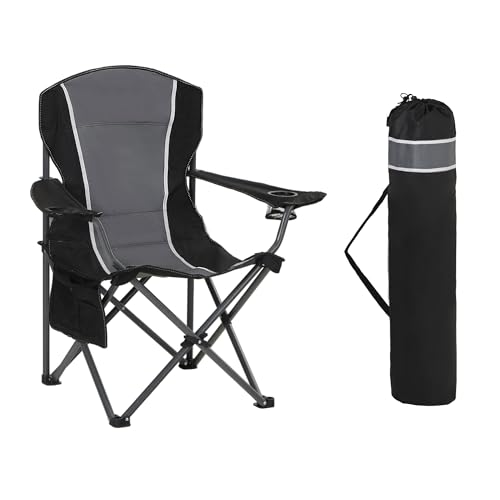 HIGH POINT SPORTS Campingstuhl Faltbar 2er Set bis 102kg Campingsessel Klappstuhl mit Getränkehaltern Faltstuhl Camping Angelstuhl Klappbar mit Armlehnen Outdoorstuhl Schwarz