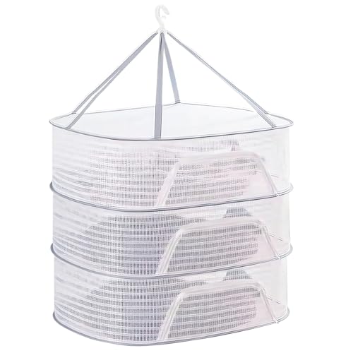 Trockennetz Kräuter,kräutertrockner,3-Lagiges Mesh Trockennetfür KräUter,Mesh Trockennetz,HäNgendes Trockennetz, für Trocknen von Samen Fisch Gemüse Obst Tasche Kräuter