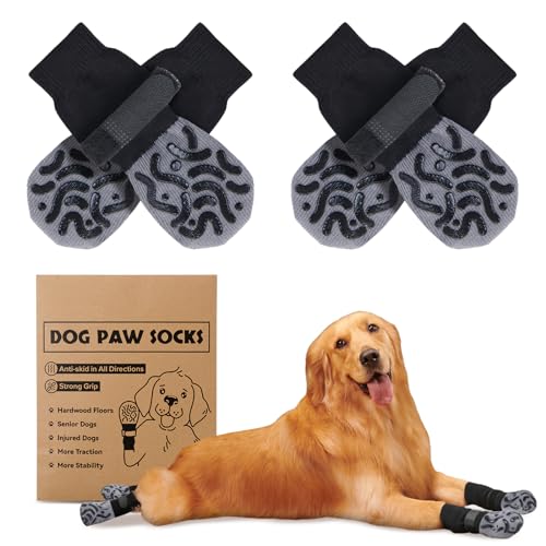 PICK FOR LIFE 2 Paar Anti-Rutsch-Hundesocken, Weiche Socken für den Pfotenschutz von Hunden mit verstellbarem Klettverschluss für den Innen- und Außenbereich