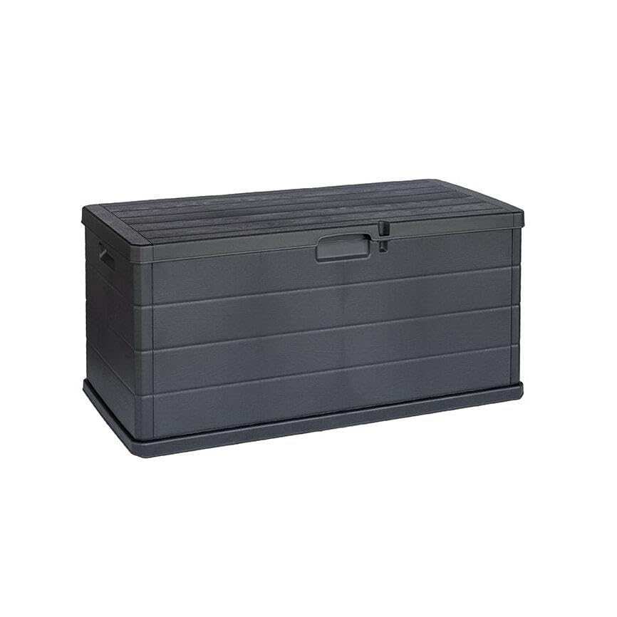 Maury's Aufbewahrungsbox für den Garten, 340 Liter, Holzoptik, Aufbewahrungsbox aus Kunstharz, Anthrazit, Maße 118 x 59 x 57 cm, für den Außenbereich und Innenbereich, UV-beständig