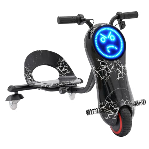 Elektro Kinder Drift Scooter 360 Grad, 180 Watt Drift Trike Elektro Motor, LED-Beleuchtung Elektro Driftscooter E Scooter Kinder Drift Cart Mit 3 Geschwindigkeitsstufen (Schwarzer Blitz)