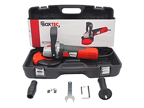 BOXTEC Betonschleifer 125 mm Sanierungsfräse Betonfräse 1.400W mit Drehzahlregelung und Absaughaube, Set mit Koffer, Kategorie:1400 W / 125mm / Starter-SET