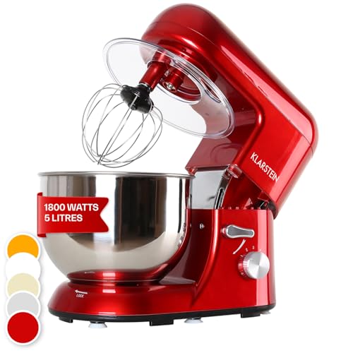 Klarstein Bella Rossa Küchenmaschine Rührgerät (1200 Watt, 5,2 Liter-Rührschüssel, 6-stufige Geschwindigkeit) rot