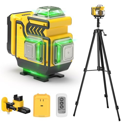 cjumel Kreuzlinienlaser mit Stativ, 4D 16 Linienlaser Grün Kreuzlaser 4x360° Laser Wasserwaage Selbstnivellierend für Innenbereich Baustelle Mit 1.6M Stativ, 5400mAh Batterien, Fernbedienung