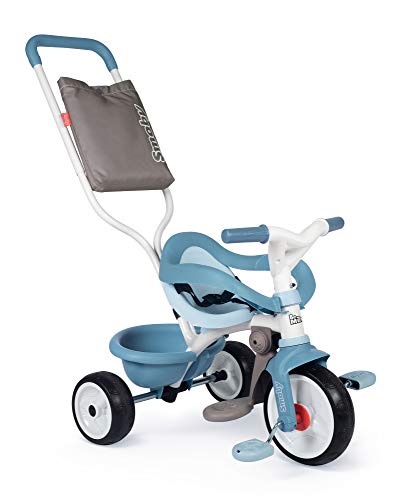 Smoby - Be Move Komfort blau - Kinderdreirad mit Schubstange, Sitz mit Sicherheitsgurt, Metallrahmen, Pedal-Freilauf, für Kinder ab 10 Monaten