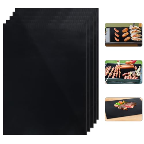 AUXHCYL Grillmatte für Gasgrill, 5er Set Grillmatten für Holzkohle, BBQ Grill Zubehör, Backpapier Wiederverwendbar, Teflon Grillunterlage für Grillen, Grillplatte(40 x 32 cm)