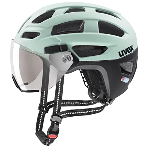 uvex finale visor - sicherer City-Helm für Damen und Herren - mit Visier - inkl. LED-Licht - jade-black matt - 52-57 cm