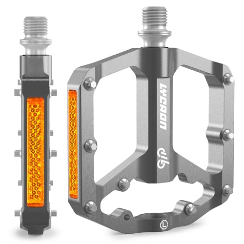 LYCAON Fahrradpedale - Rennrad/Mountainbike MTB Pedale, 3 Lager CNC Aluminiumlegierung rutschfeste CR-MO Spindel Fahrrad Pedal, 9/16'' Pedale BMX Road Bike, Anti-Rutsch Flachpedale
