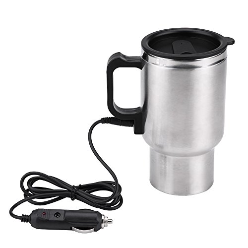 Edelstahl Auto Wasserkocher, 12V Reisewasserkocher 450 ml Elastisch Heizung Cup Auto Heizbecher Zigarettenanzünder Thermoskanne Fahrer Fernverkehr Autofahrt Camping Freien Mit Versiegeltem