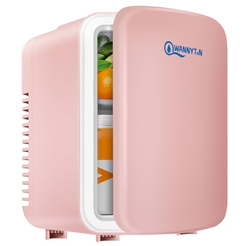 WANNYTON Mini Kühlschrank 4 Liter / 6 Dosen, Tragbarer Kleiner Kühlschränke mit Kühl-und Heizfunktion, Getränkekühlschrank für Zimmer Auto Büro, AC 220-240 V, DC 12 V, Rosa