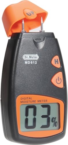 Feuchtigkeitsmessgerät, Dr.meter Pin-Typ Holzfeuchtemessgerät Holz Feuchtigkeitsmesser für Holz und Baustoffe mit LCD-Display, Automatische Ausschaltfunktion (inklusive 9V Batterie und 2 Ersatzsonden)