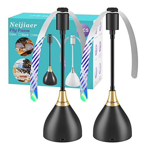 Neijiaer 2er Fliegenwedler, USB C Fliegenabwehr mit Schalter | Automatischer & biegbarer Fliegenvertreiber mit Haken | Soft-Stop | Fliegen, Mücken und Wespen dauerhaft vertreiben - Schwarz