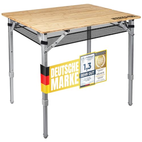 Klappbarer Camping-Tisch aus Bambus; Outdoor Klapptisch & Beistelltisch für Garten; Faltbarer Gartentisch, Wetterfest & Ultraleicht (M - 65 x 50 cm)