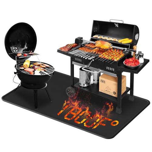 160 * 100CM Feuerfeste Unterlage, Scalnuvyyh Grillmatte für Gasgrill HitzebestäNdig Bis 1800°F, Verdickt Grillmatte Bodenschutz, Hitzeschutzmatte für BBQ, Grillen, Boden, Kamin (160 * 100CM)